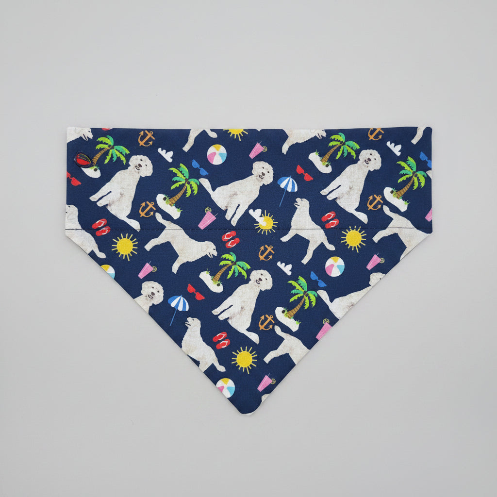 Surfs up! Dogs going to the beach over the collar bandana